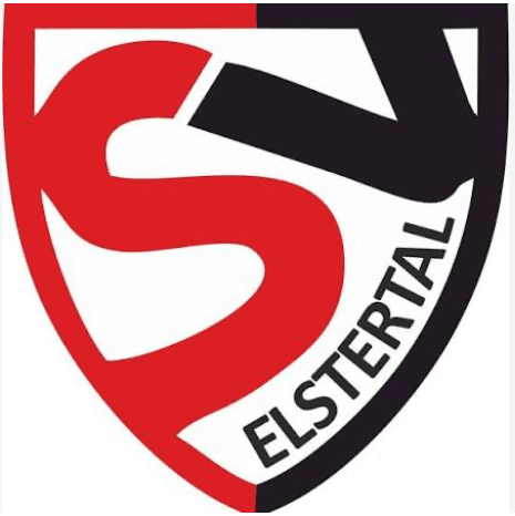 Vereinslogo des SV Elstertal Bad Köstritz – rot-schwarzes Wappen mit stilisiertem S und Schriftzug Elstertal.