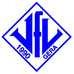 Vereinslogo des VfL 1990 Gera e. V. – blaue Raute mit stilisiertem VfL-Schriftzug.
