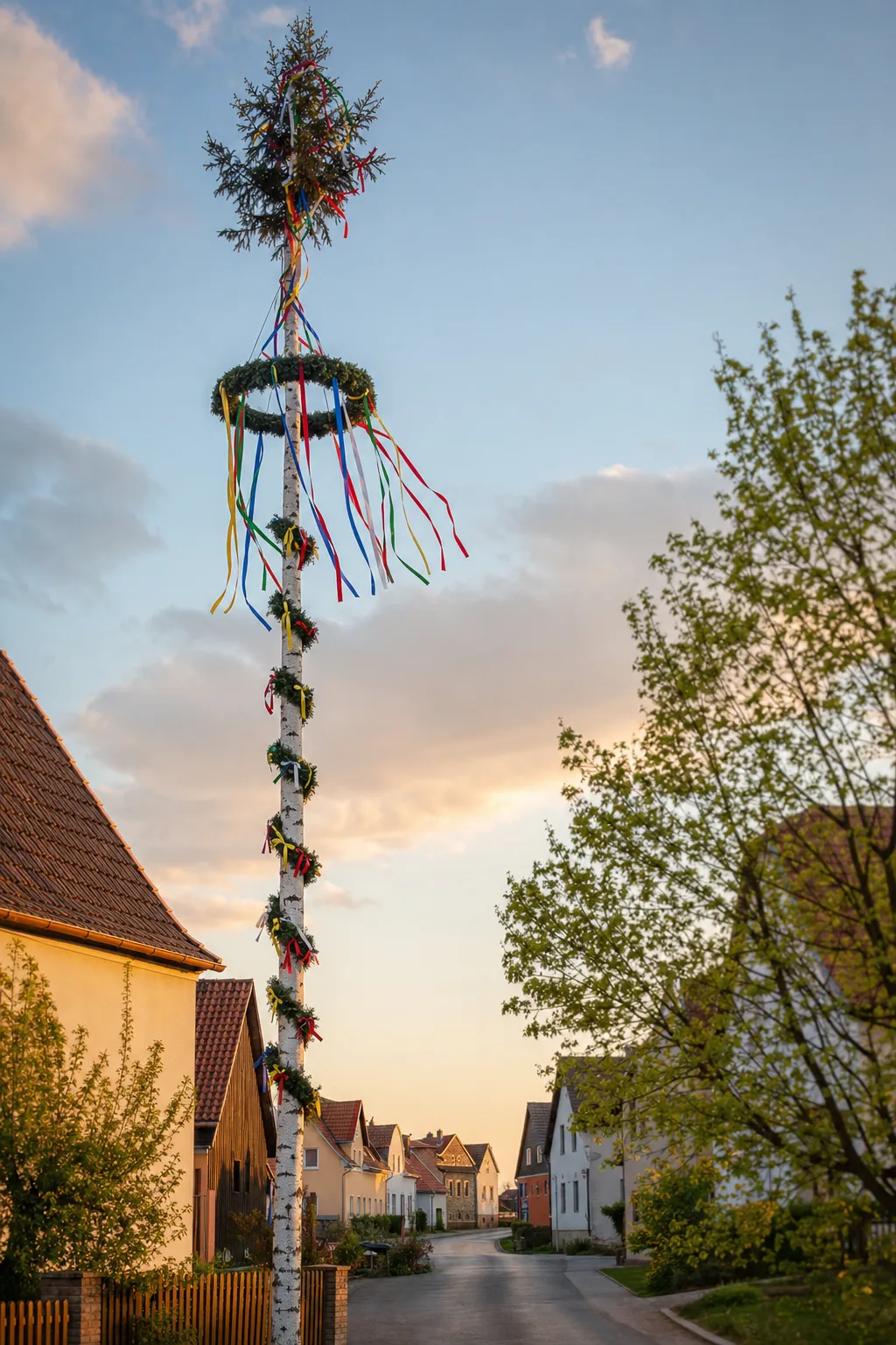 Geschmückter Maibaum in einem Thüringer Dorf als Symbolbild für den Tautenhainer Burschenverein.